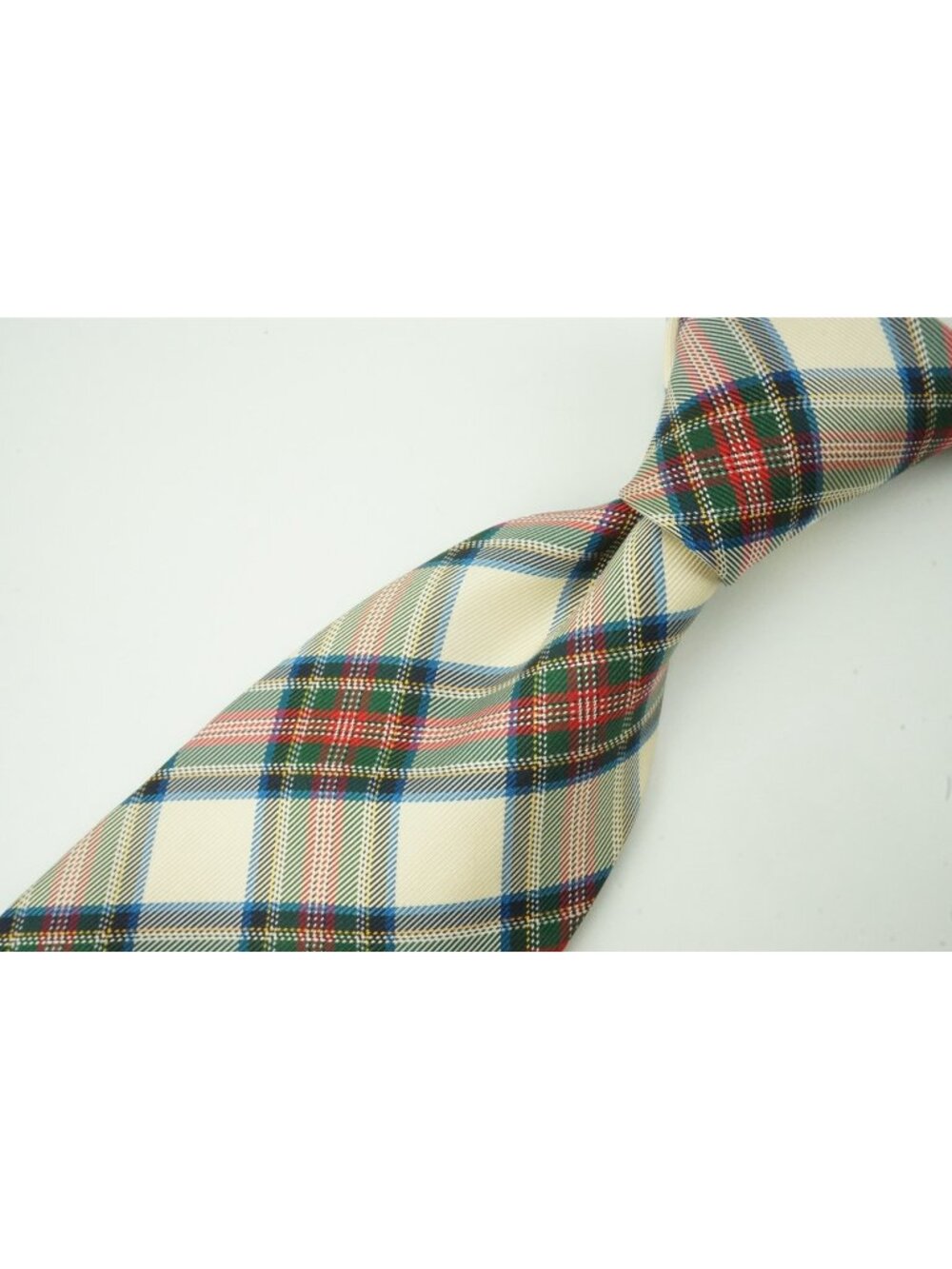 Etro Milano Vanilla Forest Green Red Tartan Plaid 100% Silk Tie